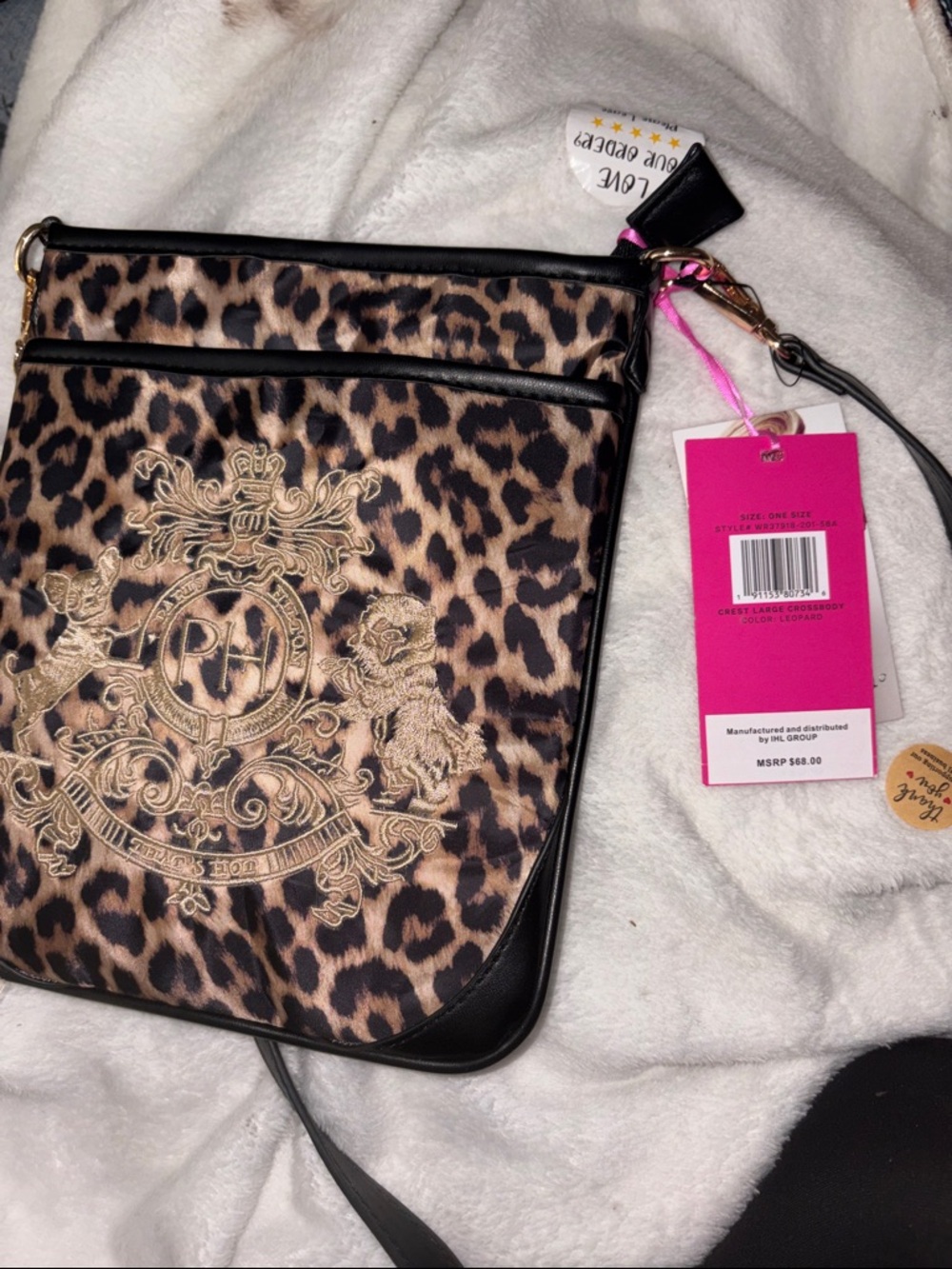 PARIS HILTON BNWT Leopard Embroidered Crossbody Bag - (Brown Leopard)